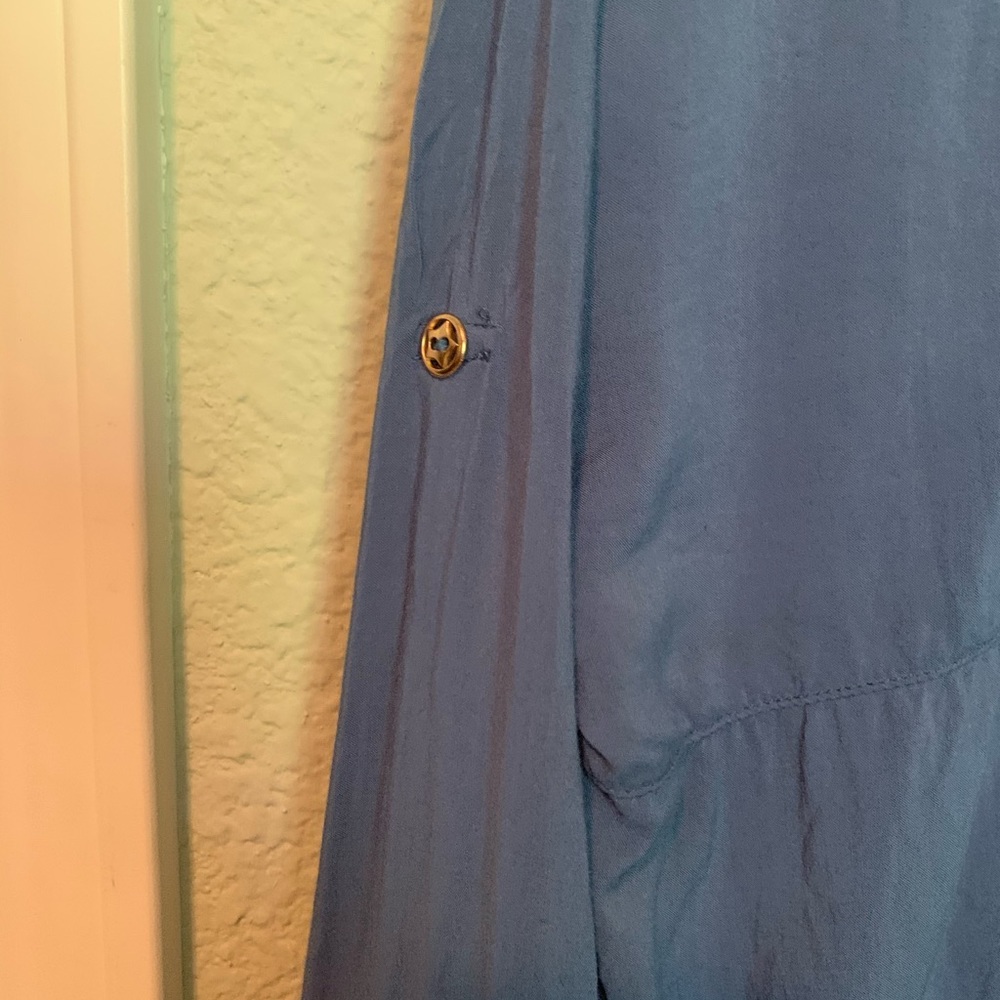 Entro Blue Rayon Button Down Pocket Top - image 7
